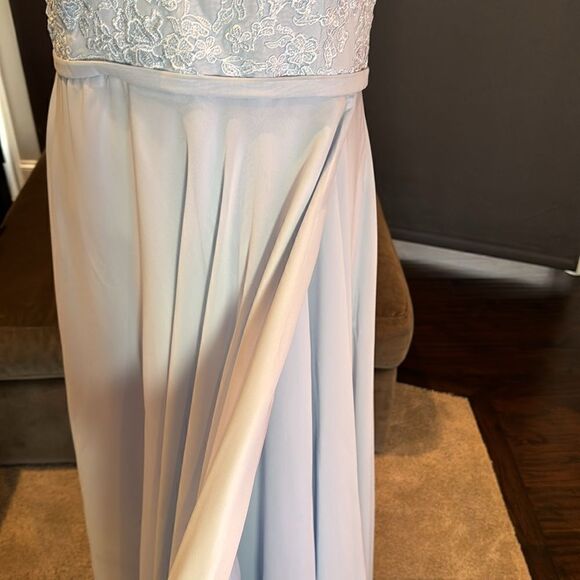Women’s Pale Blue Off the Shoulder Chiffon Bridesmaid Dress Corset Size 16 NWOT - Picture 4 of 13